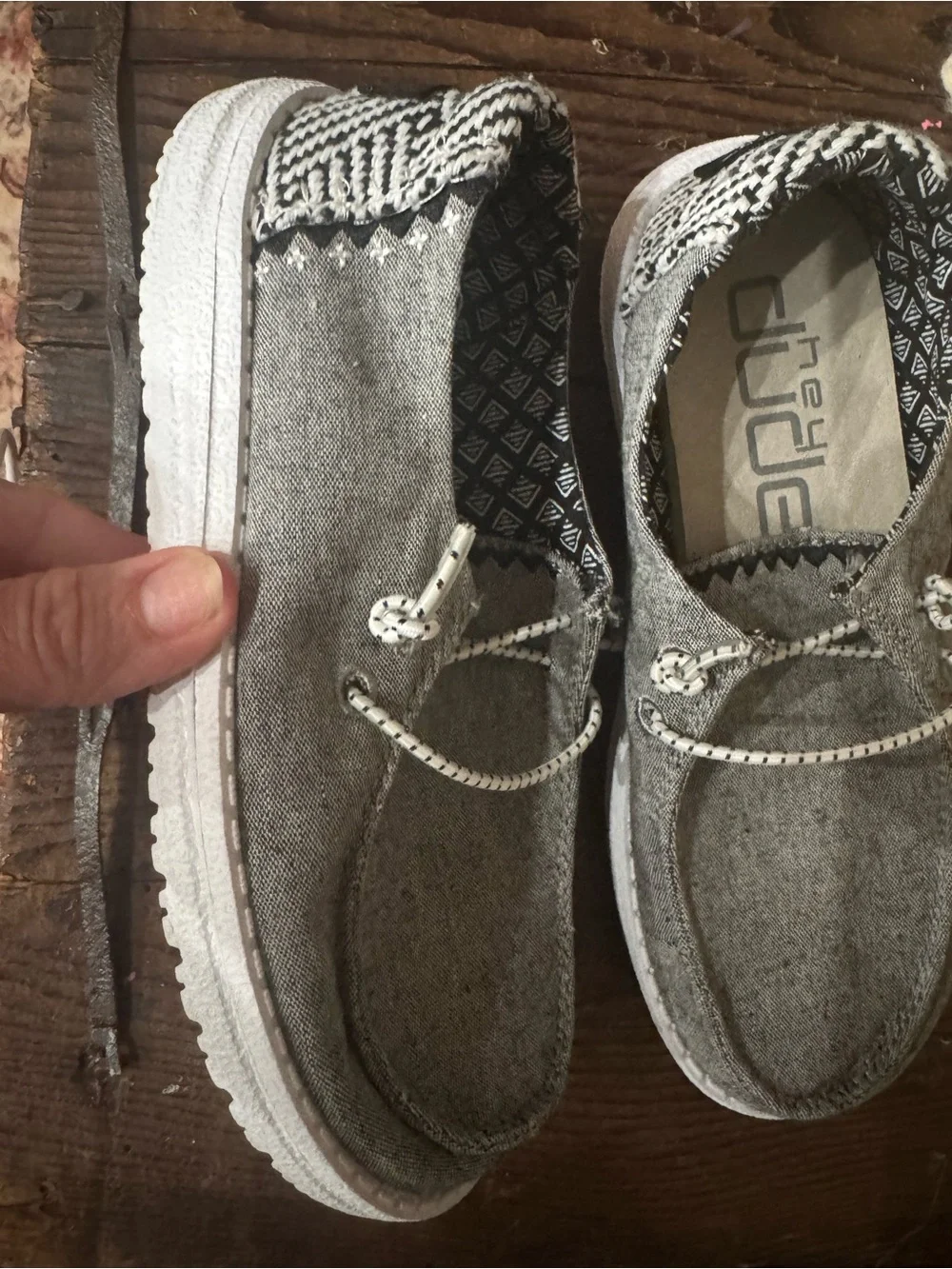 Hey Dude Grey Canvas Moccasin Slip-Ons with Patterned Lining